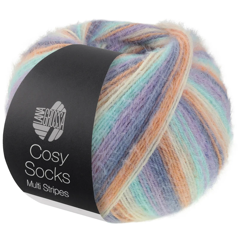 Lana Grossa Cosy Socks Multi Stripes 153 Lavendel/graublau/lachs/creme/türkis