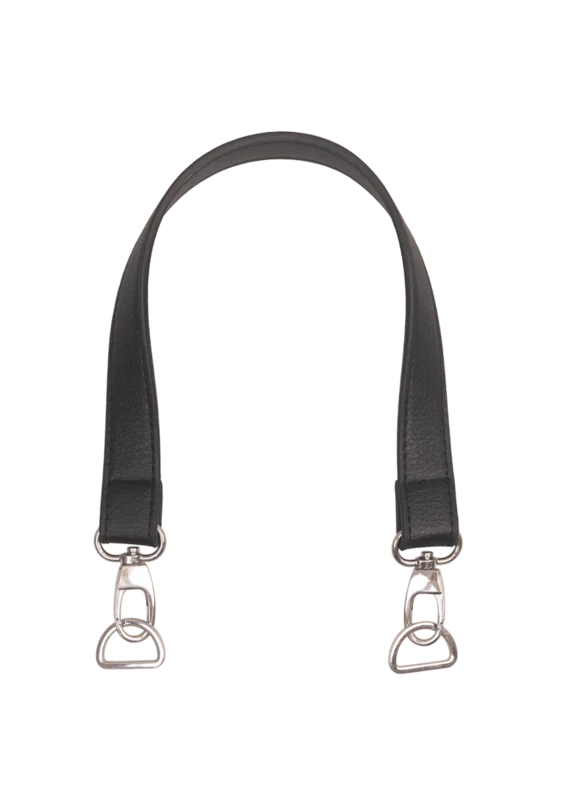 Go Handmade Taschengriff mit Karabinerhaken und D-Ring: 50 x 2,5 cm, Schwarz/Silber