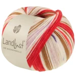 Lana Grossa Landlust Die Sockenwolle 725 Orientrot/Erdbeerrot/Ecru/Braun/Rosa/Lila/Hellbeige/Dunkelblau