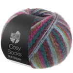 Lana Grossa Cosy Socks Multi Stripes 158 Petrol/Dunkelfuchsia/Oliv/Minttürkis/Dunkelrot