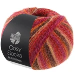Lana Grossa Cosy Socks Multi Stripes 159 Rot/Fuchsia/Orange/Dunkelbraun/Lachs