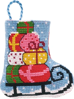 Stickset Schlitten/Geschenke Weihnachtsstrumpf 7 x 8 cm