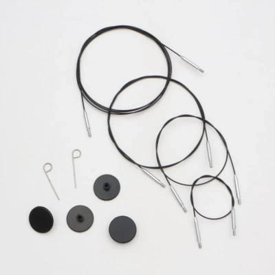 KnitPro Thin & Flex Kabel, Schwarz Silber Swivel, 40–150 cm