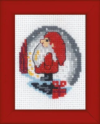 Stickerei-Set Weihnachtswichtel auf Treppe Bild 6 x 8 cm