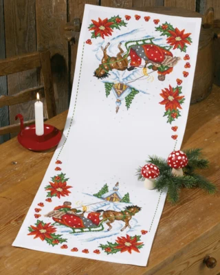 Stickset Kirche und Schlitten 34 x 89 cm