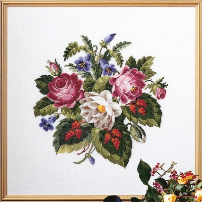 Stickpackung Rose mit roten Blättern 42x42 cm
