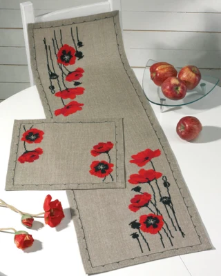 Stickpackung Titel: Mohnblume auf Natur 36 x 117 cm