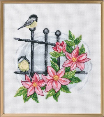 Stickpackung Vögel auf Tor R5721 33 x 37 cm