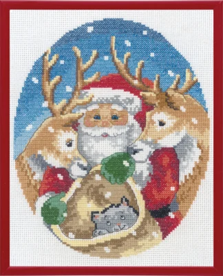 Stickpackung Weihnachtsmann mit Rentier R5798 20 x 25 cm