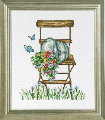Stickset Stuhl mit Blumen R5025 26 x 21 cm